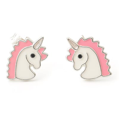 Zilveren kinder oorknopjes - eenhoorn - unicorn - roze