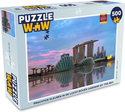 Puzzel Prachtige kleuren in de lucht boven Gardens by the Bay - Legpuzzel - Puzzel 500 stukjes