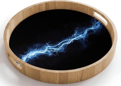 Dienblad rond 40x40 cm - Schootdienblad hout - Gaming - Bliksemflits - Blauw - Energie - Borrelplank rechthoek - Plateau houten dienbladen
