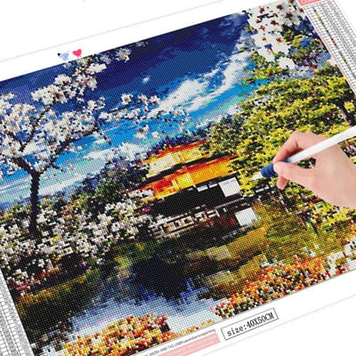 Peinture diamant 5D de paysage, broderie au point de croix, fleurs de cerisier japonaises, décoration de la maison 20X30CM gray