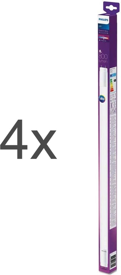 4 x PHILIPS - LED TL Buis T8 met starter - LEDtube 800lm - 60cm - 8W - Natuurlijk Wit 4000K | Vervangt 18W