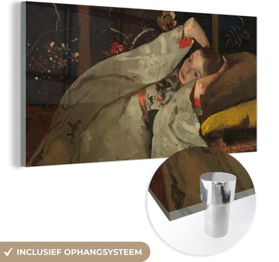 MuchoWow® Glasschilderij 40x20 cm - Schilderij acrylglas - Meisje in witte kimono - Schilderij van George Hendrik Breitner - Foto op glas - Schilderijen