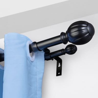 Dubbele Gordijnroede - Uitschuifbare Roede - Metalen Gordijnroede - Ronde Knoppen - 3 Beugels - Slaapkamer - 91,4-182,9 cm - Verduistering - Zwart