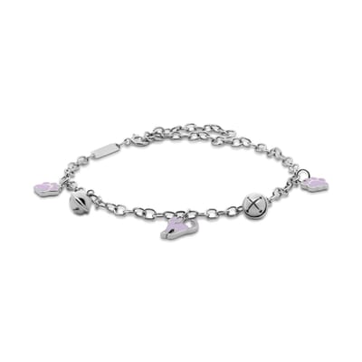 New Bling 9LA-20006 Zilveren Bedelarmbandje - Belletjes - Katje - Pootafdruk - Lila - 16+2+3cm - Rhodium - Zilver