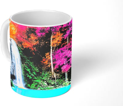 Mok - Koffiemok - Waterval - Bomen - Roze - Bruin - Natuur - Mokken - 350 ML - Beker - Koffiemokken - Theemok