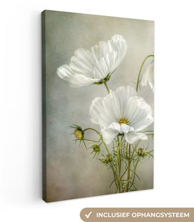 Canvas schilderij 20x30 cm - Wanddecoratie Bloemen - Stilleven - Klaproos - Wit - Botanisch - Muurdecoratie woonkamer - Slaapkamer decoratie - Kamer accessoires - Schilderijen op canvas
