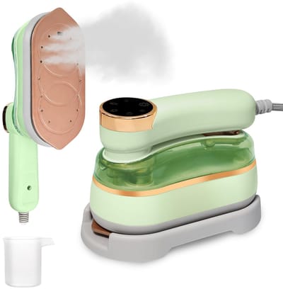carmdering - Mini Stoomstrijkijzer - Opvouwbaar Strijkijzer - Reisstrijkijzer - Groen, 180 ml, 20 min stoom, 25 g/min - Keramische titanium plaat, 20 sec opwarmen - 360° strijken,防lek - 1200W - Perfect voor thuis en reis