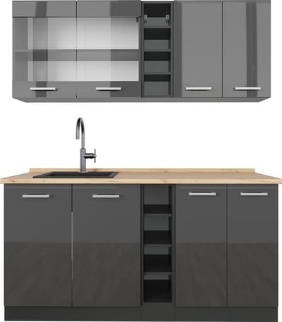Vicco R-Line Eenpersoonskeuken – 160 cm, WB Eik Antraciet hoogglans/antraciet