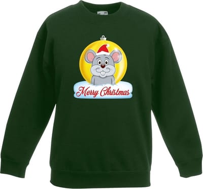 Kersttrui Merry Christmas muis kerstbal groen jongens en meisjes - Kerstruien kind 98/104