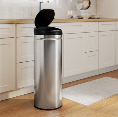 MEUNIQ sensorprullenbak 50 liter met soft-close deksel, RVS afvalemmer zonder binnenemmer met afvalzakhouderring voor keuken, kantoor of bijkeuken, zilver