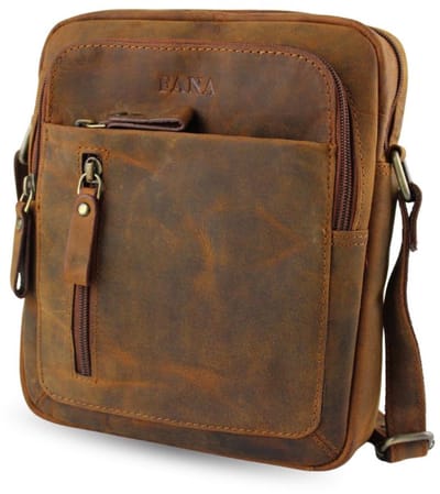 Fana Bags Heren Schoudertas Echt Leer Bruin - Crossbody Tas Heren - Leren Schoudertasje - Herentas Buffelleer