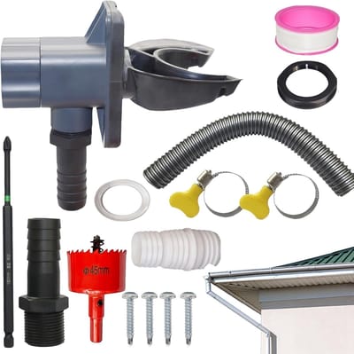 Regenton Omleidingsset - Dakgoot Collector - Water Opvangen - Gereedschapsloze Montage - 7-11 cm Buis - Grijs