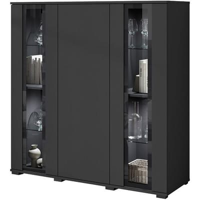 Moderne highboard 120 cm met LED – hoge vitrinekast voor de woonkamer met glas zwart mat