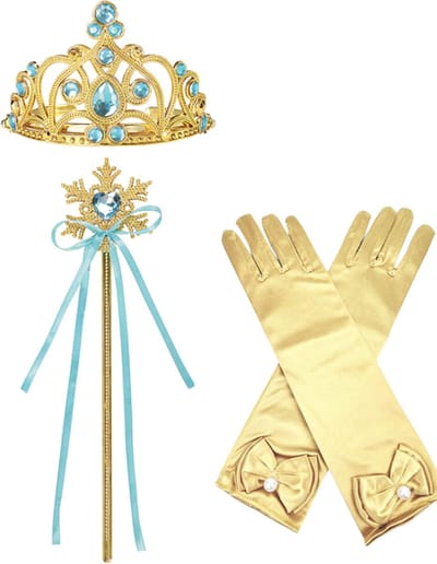 Het Betere Merk - Prinsessen Speelgoed - Prinses Kroon (Tiara) - Toverstaf - Prinsessen Handschoenen - Voor bij je Verkleedkleding - Blauw - Goud