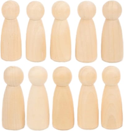 Allecto Plus - Houten Peg Pop - 10 Stuks - DIY Accessoires voor Decoratie - Ontwikkel HandsOn Vaardigheden - Veilig en BurrFree - Meisje (75MM)