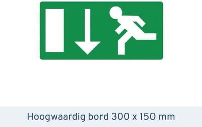 Noodpictogrammen - Pictogram nooduitgang - Links omlaag - 300x150mm
