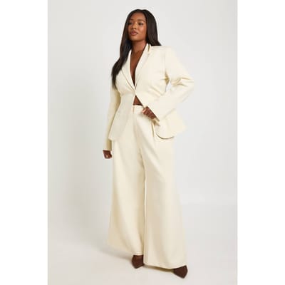 boohoo Dames Plus Getailleerde Wijde Pijpenbroek | Creme | Maat: 44