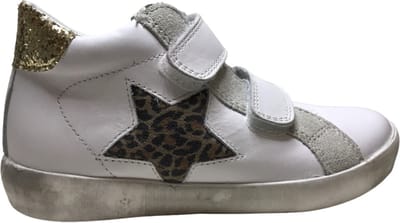 Naturino - Dorrie - mt 27- velcro's leopard ster hoge lederen sneakers - Dorrie - wit