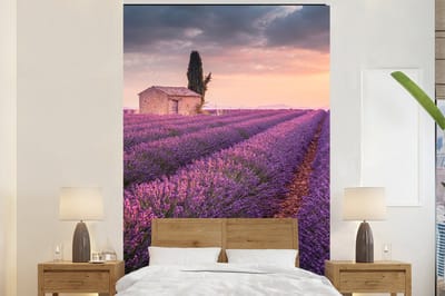 Behang - Fotobehang Lavendel - Bloemen - Paars - Veld - Breedte 145 cm x hoogte 220 cm