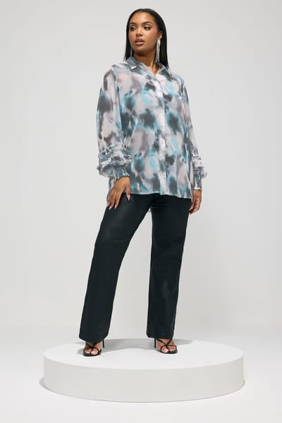 Yours London Naturelbruin Overhemd Met Wazige Print En Ruches Aan De Manchetten Size 42