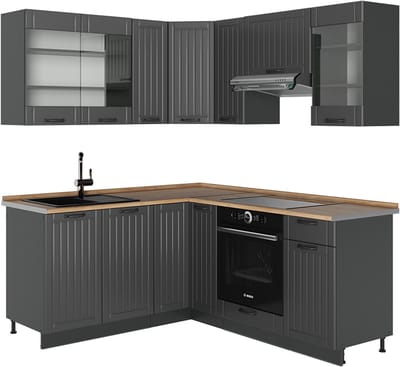 Vicco Hoekkeuken Fame-Line, Donkergrijs/Antraciet, 190 x 160 cm, WB Eik