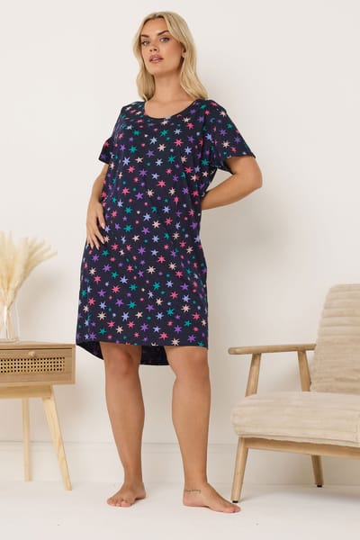 Yours Marineblauw Nachthemd Met Sterrenprint Size 50-52