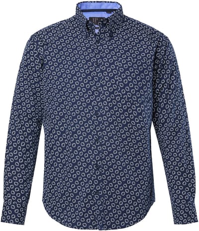 JP 1880 - Heren - Overhemd lange mouwen buttondown kraag bloemmotief Modern Fit - Navy blauw - Maat L