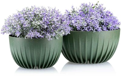 HowHomely Stripped Eco Wood - Bloempotset - Modern Design - Groen - UV-bestendig