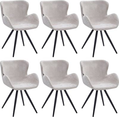 Colenis® - Anabella Eetkamerstoel - Set Van 6 - Beige - Chenille Stof - Industrieel - Met armleuning