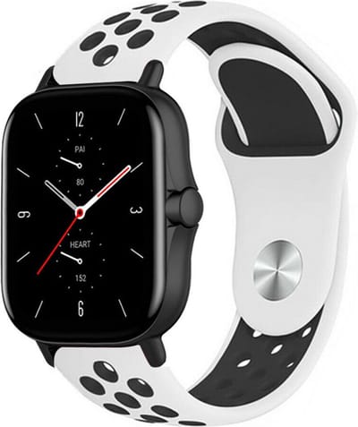 Strap-it Sport siliconen bandje - geschikt voor Xiaomi Amazfit Bip / Bip S / Bip Lite / Bip U Pro / Bip 3 / GTS 1-2-3-4 - MIni / Amazfit GTR 42mm - wit/zwart