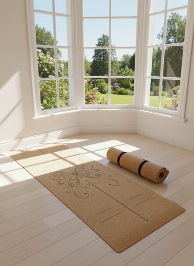 Yogamat- Kurk Yogamat VLINDER– Antislip – Milieuvriendelijk met TPE-Onderlaag – 183×61,5×0,5 cm –Voor Yoga, Pilates, Spirituele Momenten, Ontspanning en Fitness–Inclusief Gratis Draagriem–Lichtgewicht, Duurzaam en met Gerecyclede Verpakking/VLINDERr