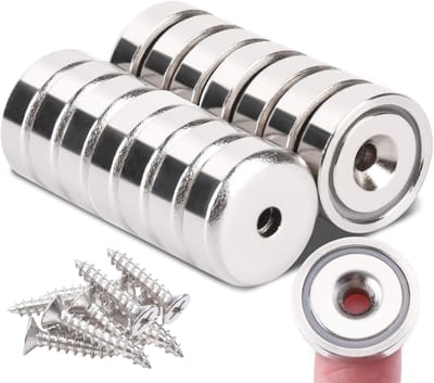 Dailygoods- Potmagneet Sterk 6 kg - Neodymium Magneten - Rond 16 mm - Met Gat voor Schroeven - Set van 14 Stuks - Werkplaatsinrichting