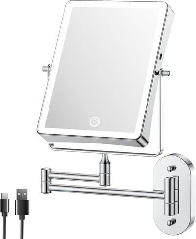 Verlichte Make-up Spiegel - Vergrotende Wandspiegel - Gedetailleerde Make-up - Oplaadbaar Met USB - 20 cm Rechthoekig - Zilver