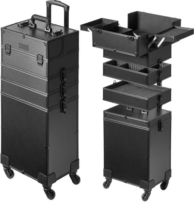 Make-up Koffer - Opbergkoffer Wielen - Professioneel Gebruik - 5-in-1 Systeem - 74.4 cm Hoog - Zwart
