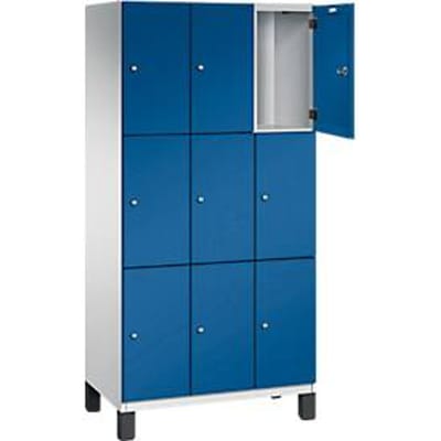 C+P Cambio lockerkast, 3 vakken, 9 vakken, op poten, B 900 x D 525 x H 1980 mm, lichtgrijs/enziaansblauw