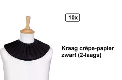 10x Kraag crêpe-papier zwart (2-laags) - Sint en Piet thema feest party 5 december Sinterklaasfeest