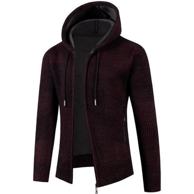 Heren Trui met Capuchon Casual Geruit Gebreid Jasje Gevoerd en Verdikt Herfst en Winter Nieuw Vest 3XL