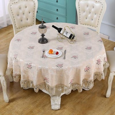 Europese Ronde Tafelkleed Tafel Polyester Geborduurd Kant Eettafelhoes Bloemen Piano Koelkast Wasmachinehoes Diameter 150cm Round