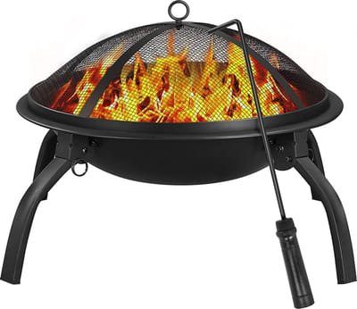 Furnibellaa - 2-in-1 vuurschaal voor de tuin, inklapbare vuurkorf met vonkbescherming, kolenrooster en vuurhaak, afneembare metalen schaal, Fire Pit voor verwarming, terras, kampvuur, camping