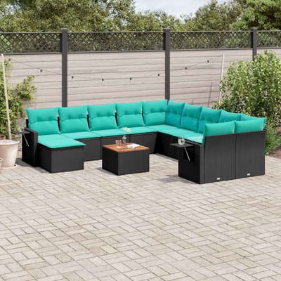 vidaXL - 12-delige - tuinbankset - met - kussens - van - zwart - polyrotan