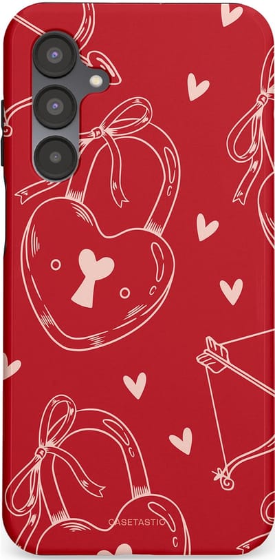 Casetastic Hoesje Geschikt voor Samsung A16 - Stijlvolle Beschermende Duo-layer Case - Hartendief - Liefdes Slotjes - Valentijn - Valentine - Love - Rood Wit
