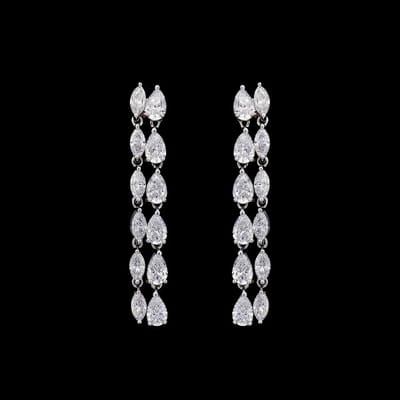 Victoria Valenza 925 Sterling Zilveren Dubbele Oorbellen met Zirkonia Stenen - Oorhangers - 925 sterling zilver - Zilverkleurig - Zirkonia