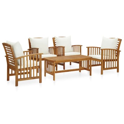 vidaXL - 5-delige - Loungeset - met - kussens - massief - acaciahout
