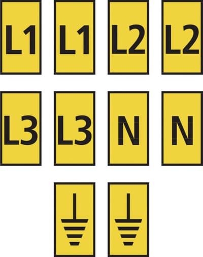HellermannTyton WIC2-L1,L2,L3,N,Earth-PA66-YE (1000) Markeerclip Opdruk Erde 561-02303
