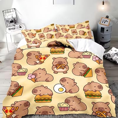 Schattige Cartoon Capibara Dekbedovertrek Kussensloop Beddengoedset Volwassene Jongen Meisje Slaapkamerdecoratie Kinderen Cadeau Eenpersoons Tweepersoons Groot Formaat EU Single 90x200cm
