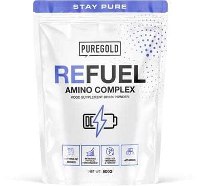 Pure Gold Refuel Intra-Workout Poeder – 500g – Sinaasappel – 20 Porties – 11 Aminozuren met Creatine, Cyclisch Dextrine, Magnesium & Vitamines