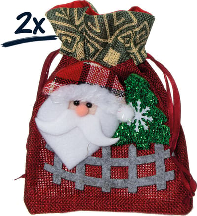 Set van 2 Jute Tasjes - Kerstman Thema - Kerstverpakking en Decoratie voor de Kerstboom
