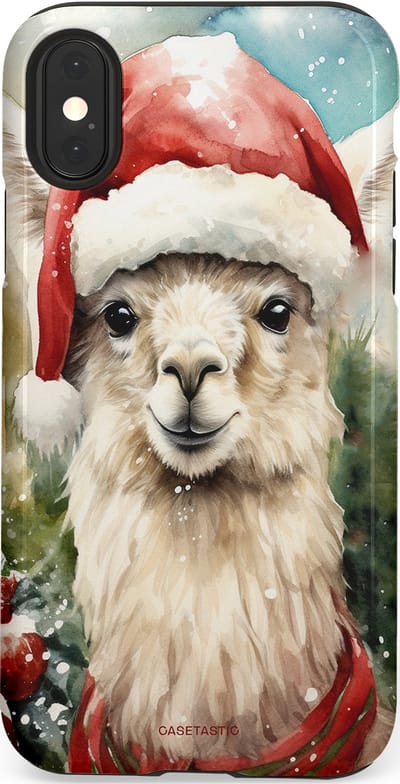 Casetastic hoesje geschikt voor Apple iPhone X / Apple iPhone XS - Dubbellaagse bescherming - Kerst Lama - Fashion Case - Taupe Lichtgrijs Donkergrijs Saliegroen