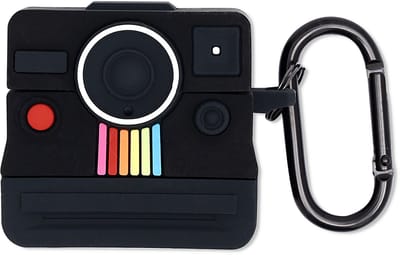 Casemania Hoesje Geschikt voor Apple AirPods 4 - Retro Camera Design - 80s Vintage Instant Camera Design Headphone Case - Schokbestendige Koptelefoonhoes - Soft Siliconen Beschermhoes - Zwart