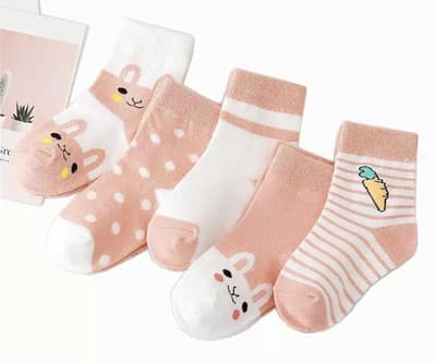 5 paar New born Baby sokken - set babysokjes - 0-6 maanden - Oranje Konijnen sokken - Babysokken - Multipack - Dierensokken - Kraamcadeau voor Jongen of Meisje - Babyshower Cadeau - Kraammand